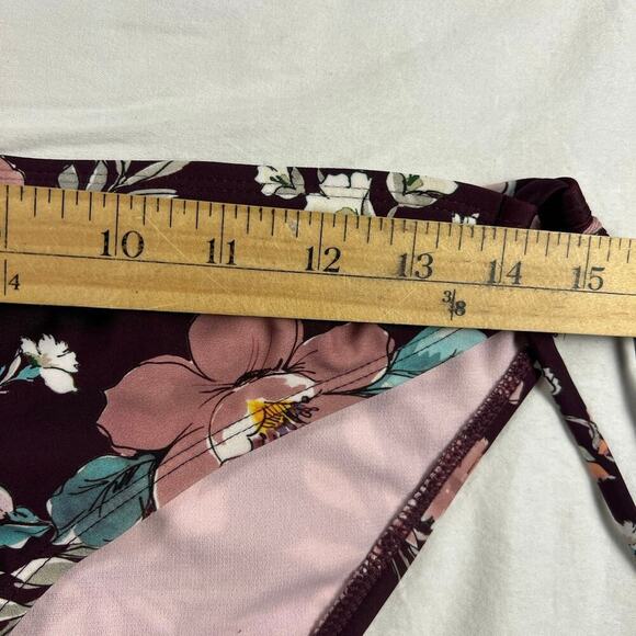 Kona Sol Burgundy Floral Bikini Two Piece Tie Hips Swim Suit Size M - Picture 9 of 10